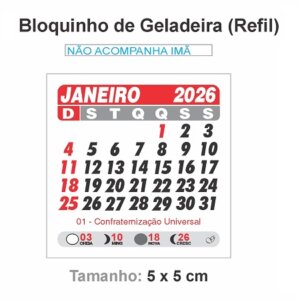 Bloquinho 2026 para Imã de geladeira